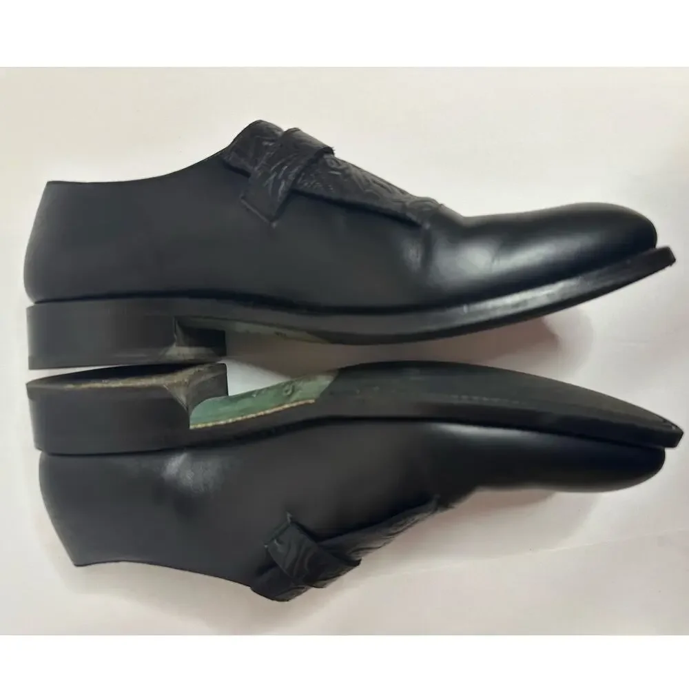 Etro Monk Strap Glossed Black Leather Shoes IT 44 US 11 Loafers Buckle Paisley